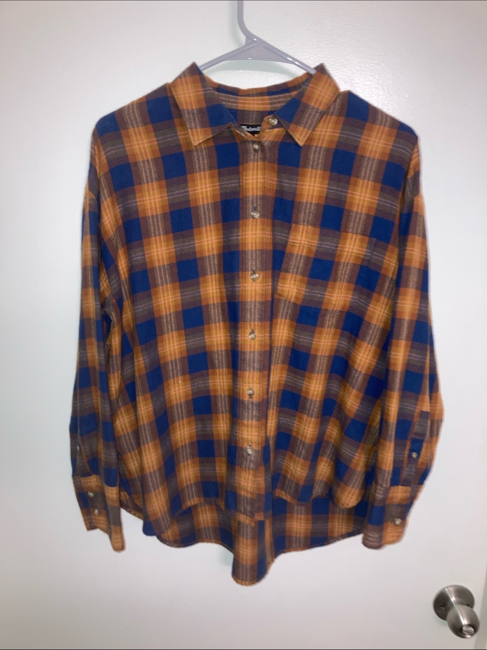 Madewell Blue and Orange Plaid Button-Down Shirt